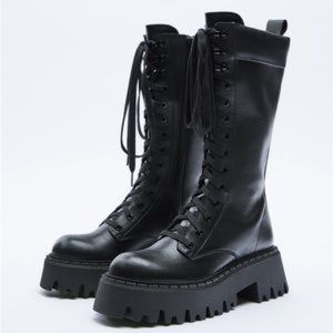 Zara lace leather boot and treaded sole